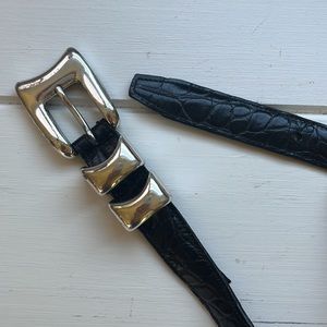 Black USA leather belt, sliver buckle